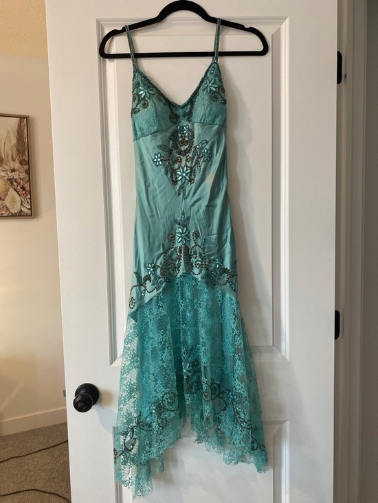 Cache Dresses & Skirts - Cache Teal Lace & Sequin High-Low Slip Dress